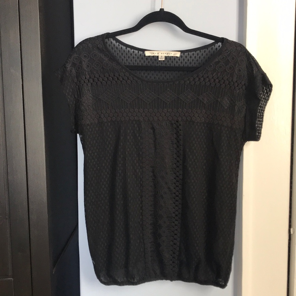 Max Studio black Art Deco blouse, size small